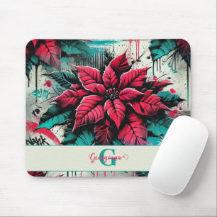 Personalised Grungy Poinsettia Floral Graffiti Mouse Pad