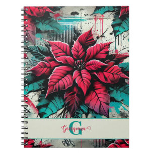 Personalised Grungy Poinsettia Floral Graffiti Notebook