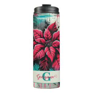 Personalised Grungy Poinsettia Floral Graffiti Thermal Tumbler