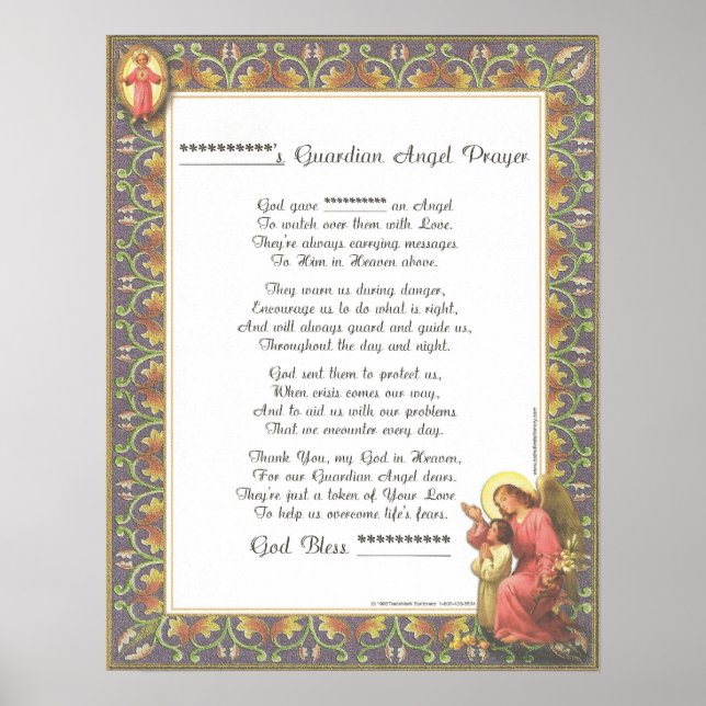 Personalised Guardian Angel Baptism Birth Prayer Poster (Front)