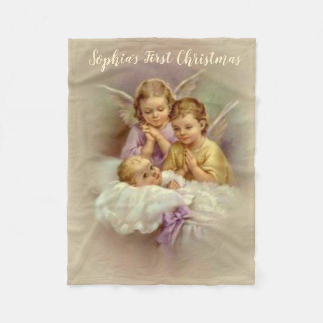 Personalised Guardian Angel Cherubs baby in Cloud Fleece Blanket (Front)