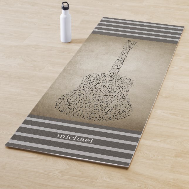 Personalised Guitar Black & Grey Lines Yoga Mat (In Situ)