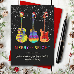 Personalised Guitar Christmas Merry and Bright Holiday Card