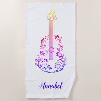 Personalised Guitar Colourful on White Beach Towel