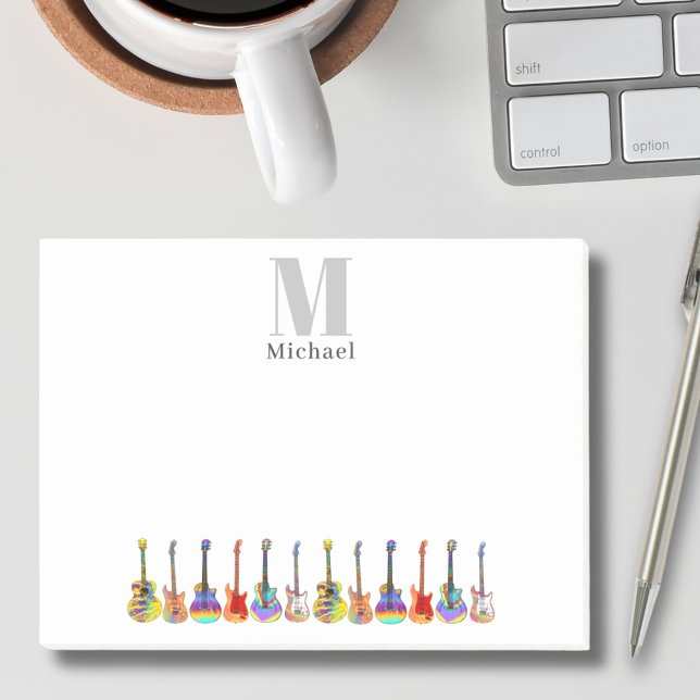 Personalised Guitar Musician Songwriter Monogram Post-it Notes (Colorful guitar pattern custom musician guitar music teacher songwriter performer monogram postit )