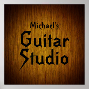 Personalised Guitar Studio Poster on Sunburst Wood
