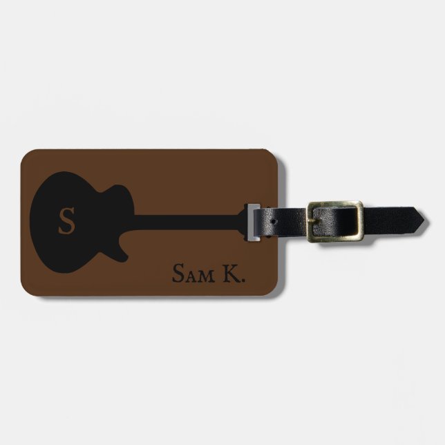 Personalised guitar-themed music luggage tag (Front Horizontal)