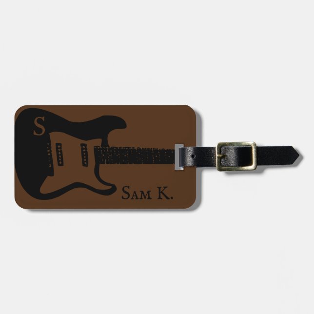 Personalised guitar-themed music luggage tag (Front Horizontal)
