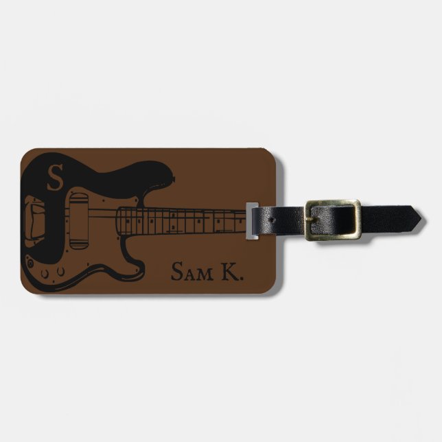 Personalised guitar-themed music luggage tag (Front Horizontal)