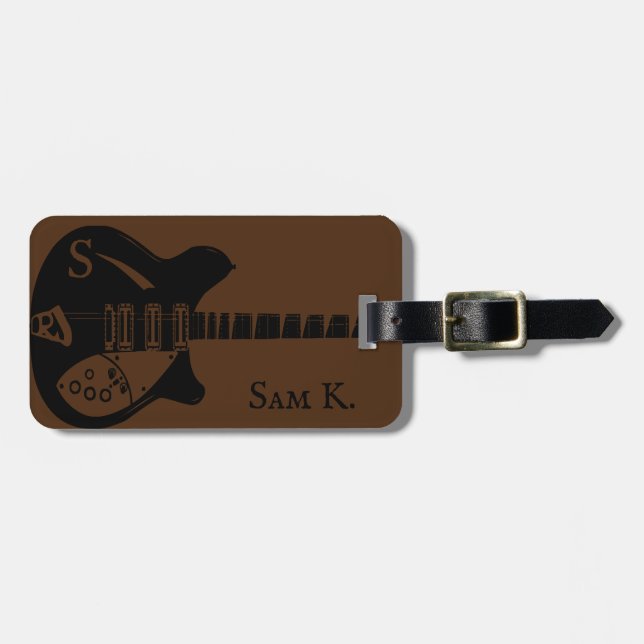 Personalised guitar-themed music luggage tag (Front Horizontal)