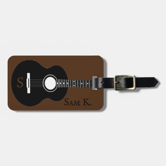 Personalised guitar-themed music luggage tag (Front Horizontal)