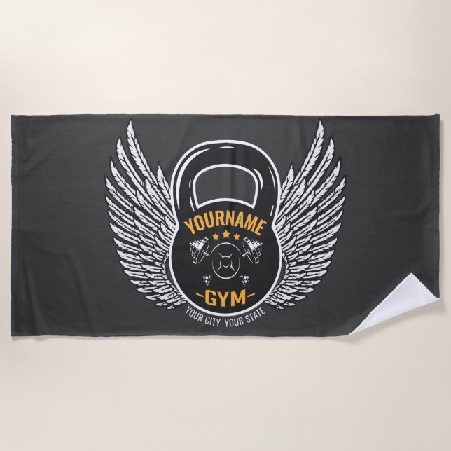 Personalised GYM Fitness Trainer Kettlebell  Beach Towel (Front)