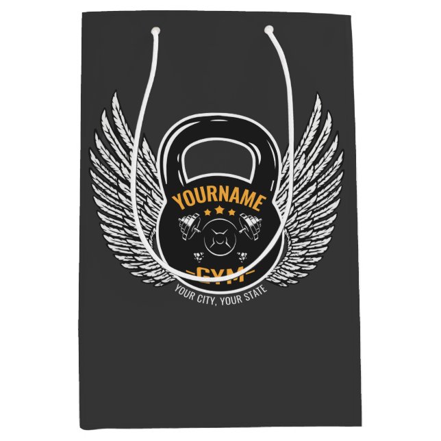 Personalised GYM Fitness Trainer Kettlebell  Medium Gift Bag (Front)