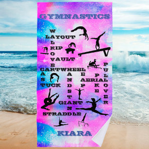 Personalised Gymnastics Crosswords Beach Towel