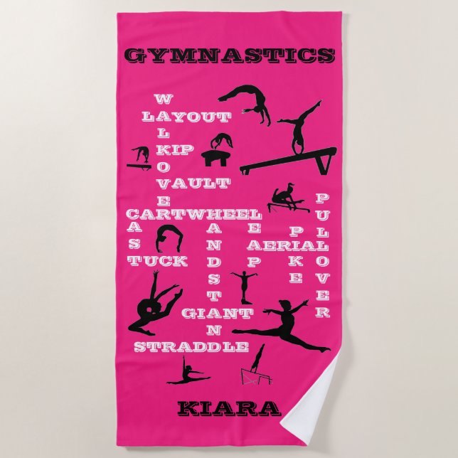 Personalised Gymnastics Crosswords Beach Towel (Front)