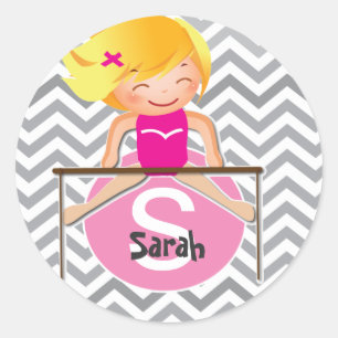 Personalised Gymnastics Girl Bars Classic Round Sticker
