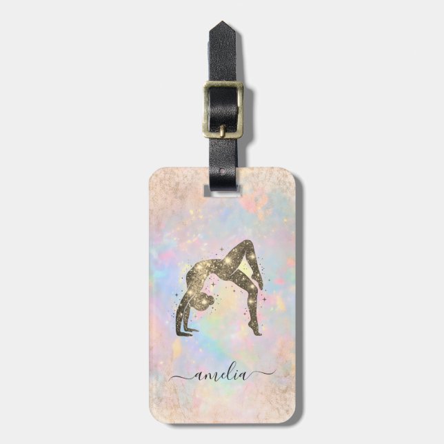 Personalised Gymnastics Glitter Luggage Tag (Front Vertical)