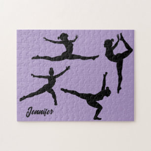 Personalised gymnastics ,gymnast silhouette Purple Jigsaw Puzzle