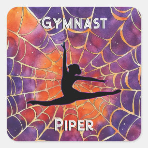 Personalised Gymnastics Halloween Spiderweb Square Sticker
