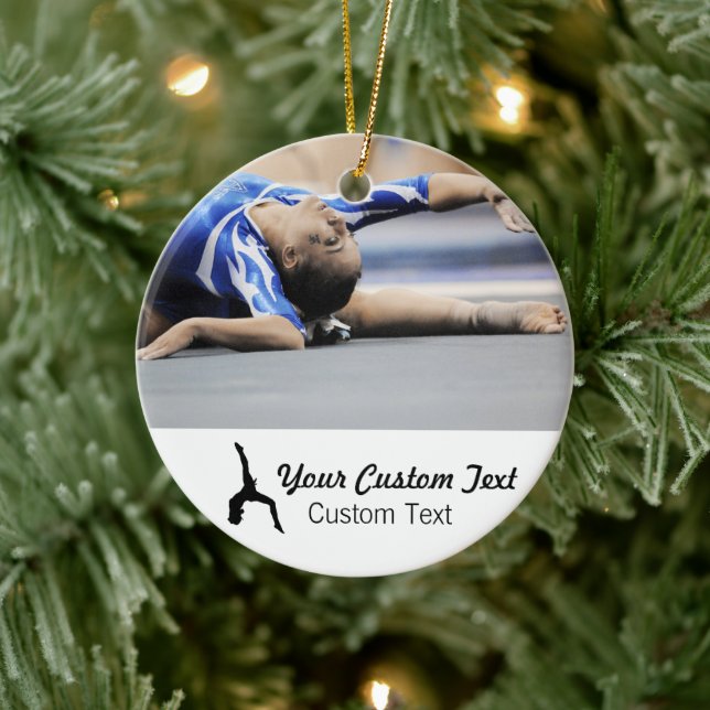 Personalised gymnastics photo name Christmas Ceramic Tree Decoration (Tree)