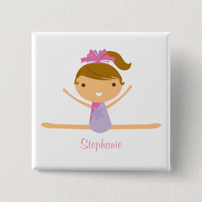 Personalised gymnastics split girl's kids button (Front)