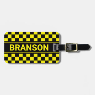Personalised H Bar Yellow Chequered Luggage Tag