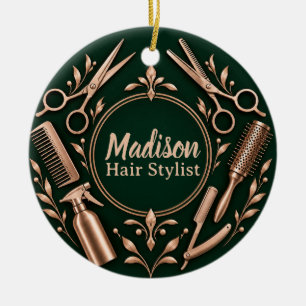 Personalised Hair Stylist Emerald Rose Gold Ceramic Tree Decoration
