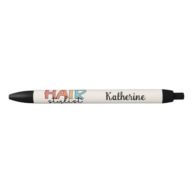 Personalised Hair Stylist Retro Hairdresser Gift Black Ink Pen (Front)