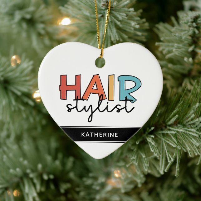 Personalised Hair Stylist Retro Hairdresser Gift Ceramic Tree Decoration (Tree)