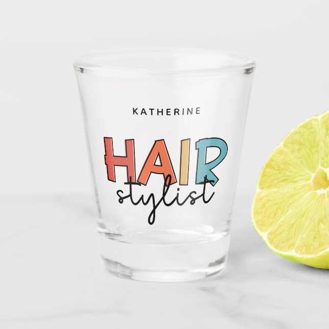 Personalised Hair Stylist Retro Hairdresser Gift Shot Glass (Front)