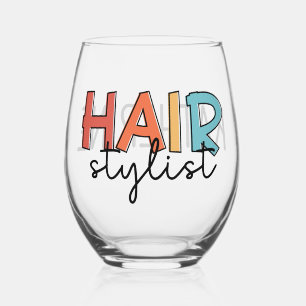 Personalised Hair Stylist Retro Hairdresser Gift Stemless Wine Glass