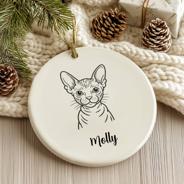 Personalised Hairless Cat Christmas Ceramic Tree Decoration (Creator Uploaded)