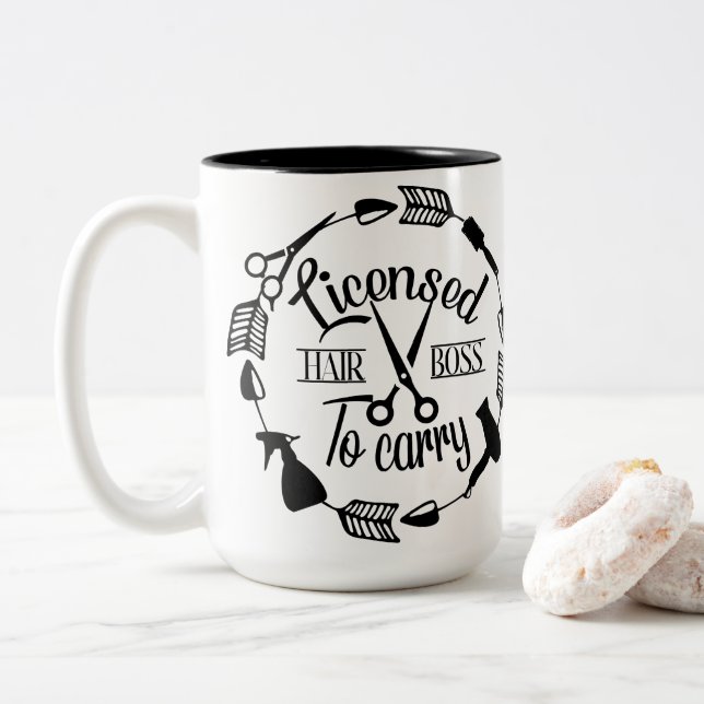 Personalised Hairstylist Licensed to cut Two-Tone Coffee Mug (With Donut)