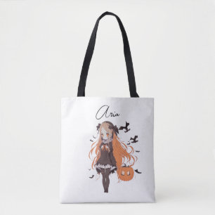 Personalised Halloween Anime Girl with Bats Tote Bag