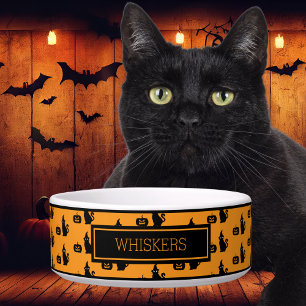 Personalised Halloween Black Cat Pumpkin Pet Bowl