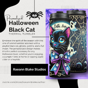 Personalised Halloween Black Cat Thermal Tumbler