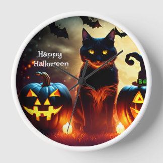 Personalised Halloween Black Cat Wall Clock