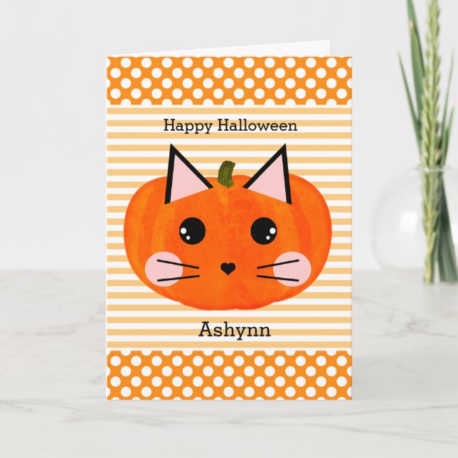 Personalised Halloween Cat Pumpkin Card (Front)