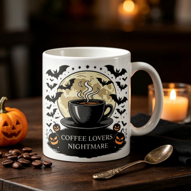 Personalised Halloween Coffee Lover Spooky Desk Mo Mug (Spooky‑season coffee mug for Halloween and coffee lovers. Perfect festive gift for goth‑themed home )