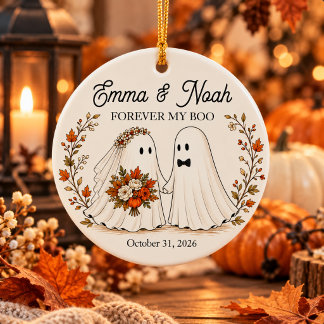Personalised Halloween Couple Ghost Ceramic Tree Decoration