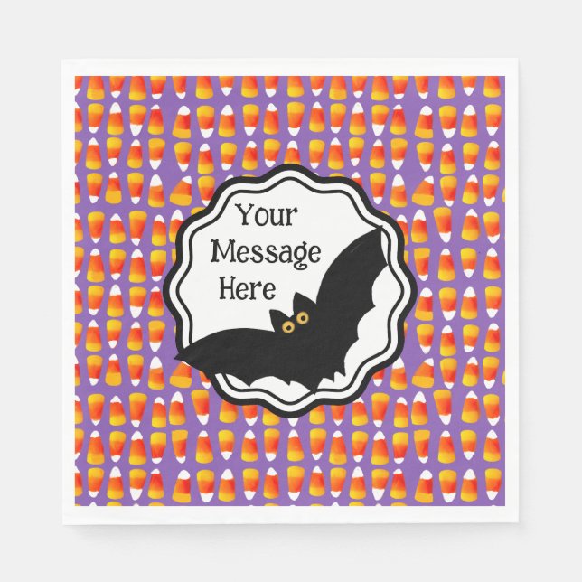 Personalised Halloween Crazy Candy Corn Black Bat Napkin (Front)