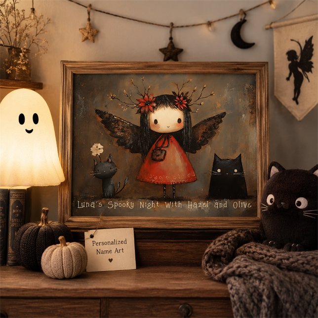 Personalised Halloween Fairy and Cats Wall Art (Creator Uploaded)