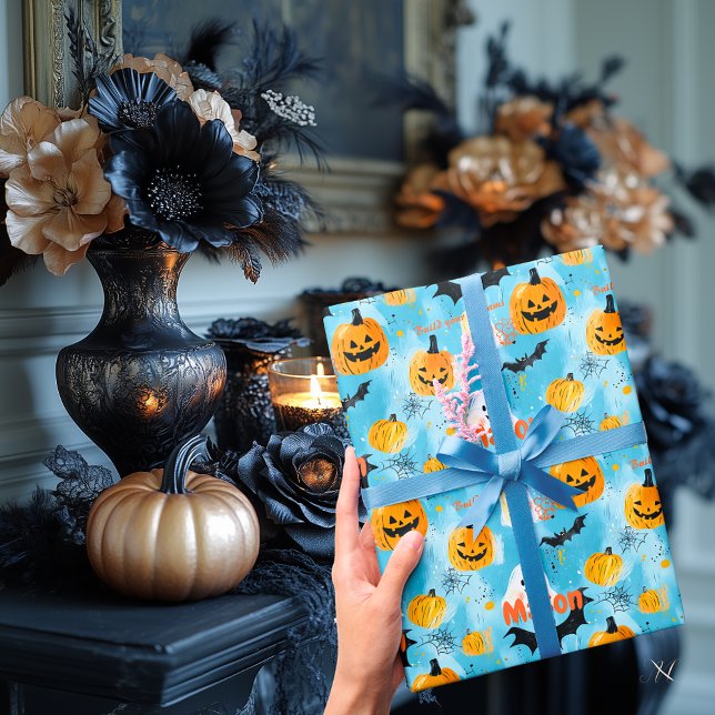 Personalised Halloween Ghosts and Pumpkins Wrapping Paper (Creator Uploaded)