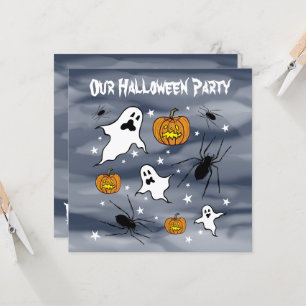 Personalised Halloween Ghosts, Pumpkins and Spider Invitation