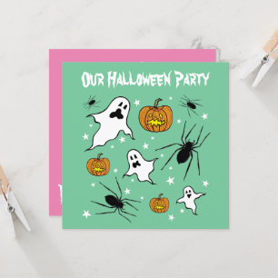 Personalised Halloween Ghosts, Pumpkins and Spider Invitation