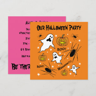 Personalised Halloween Ghosts, Pumpkins and Spider Invitation