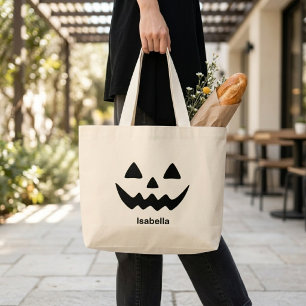 Personalised Halloween Jack O Lantern Pumpkin Face Large Tote Bag