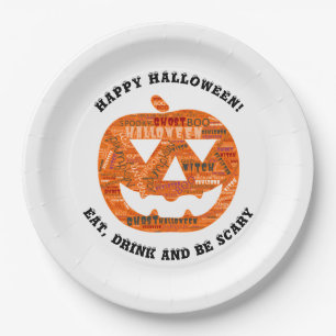 Personalised Halloween Jack-o'-Lantern Word Cloud Paper Plate