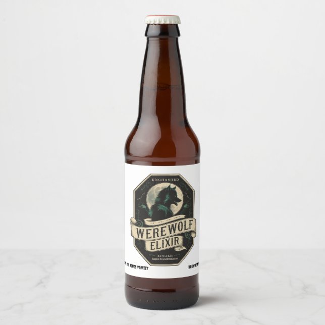 Personalised Halloween Party Beverage-Werewolves Beer Bottle Label (Front)