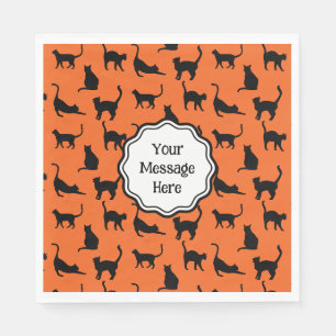 Personalised Halloween Party Orange Black Cat Napkin